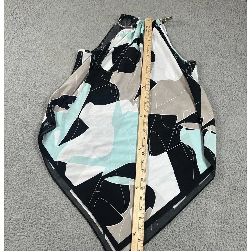 Alfani Shirt Womens Large Black Mint Beige Halter Handkerchief Hem Abstract - Picture 7 of 13